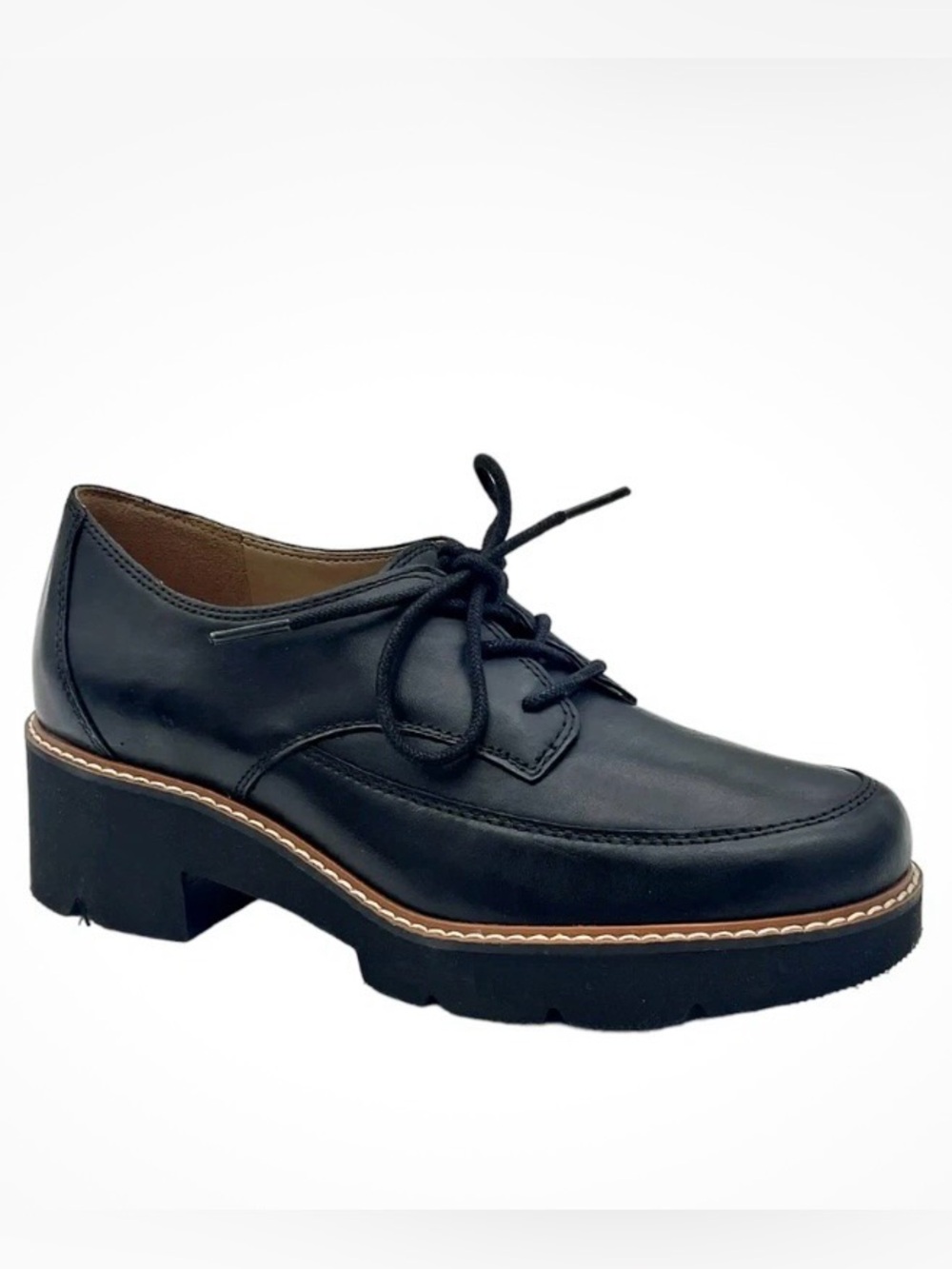 Naturalizer Women's Leather Darry Lace Up Loafers Black Size 6.5 Lug heel Chunky
